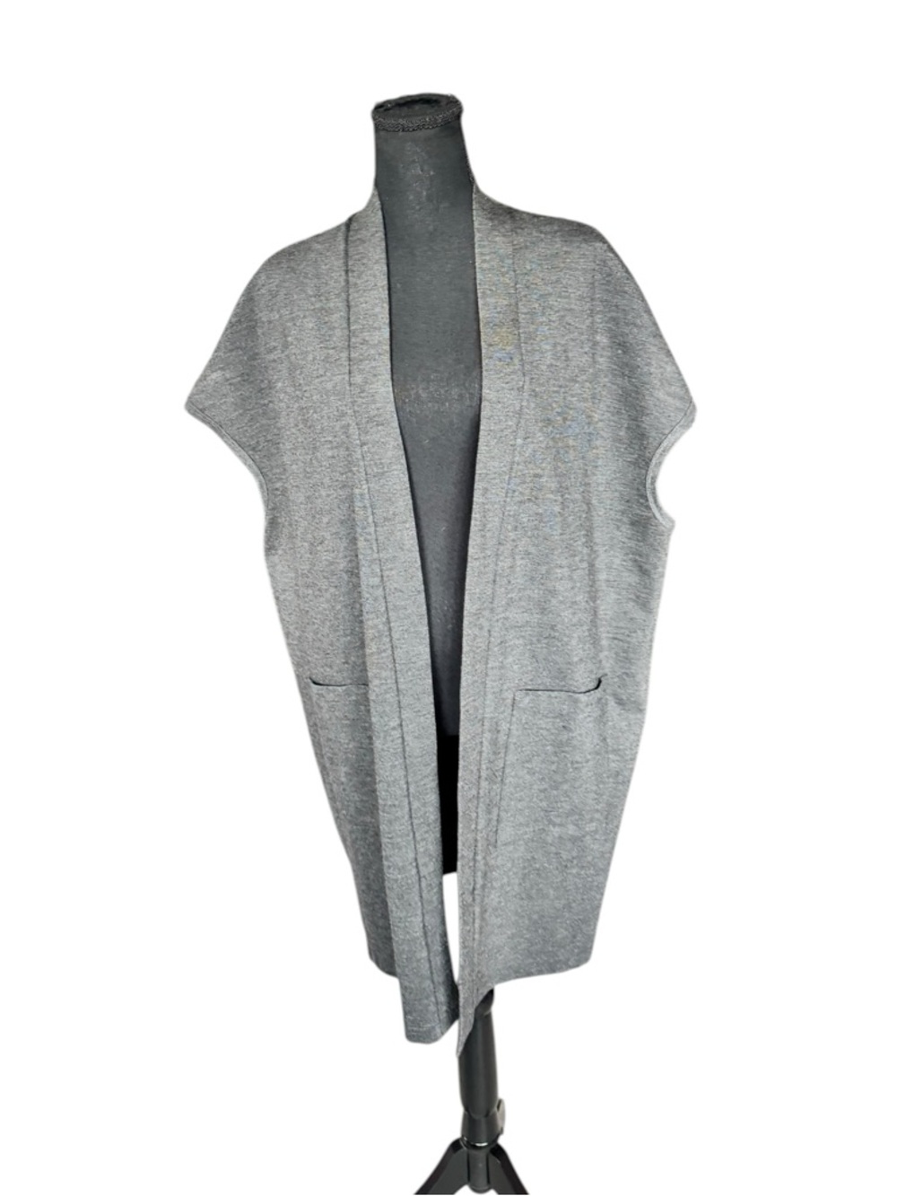 Clara Sunwoo Gray Open Front Cardigan Vest Cozy Minimalist Small Coastal R37